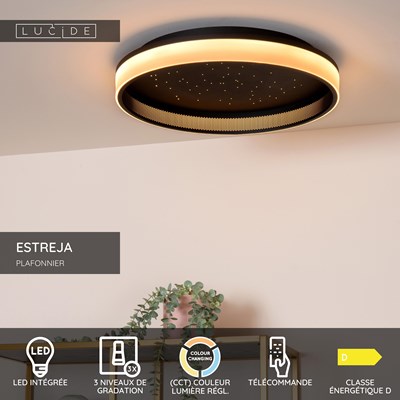 Lucide ESTREJA - Plafonnier - Ø 40 cm - LED 3 StepDim - CCT - 2500K/3000K - Noir